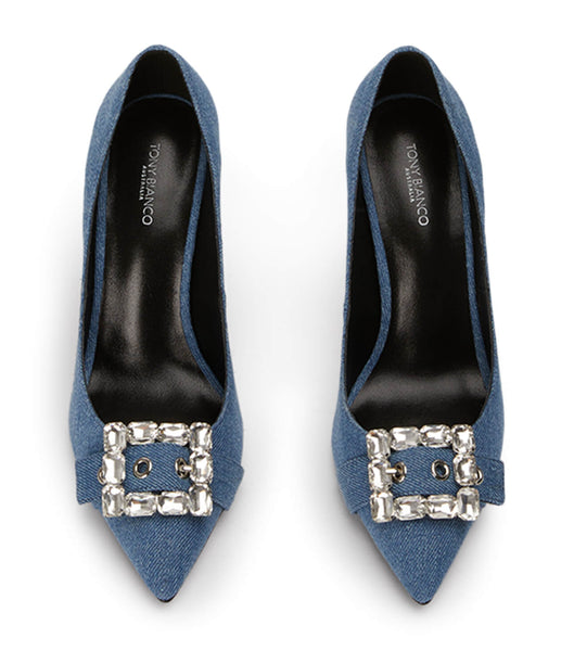 Tony Bianco Abbey Washed Denim 10.5cm Bling Heels Blue | BIESD66444