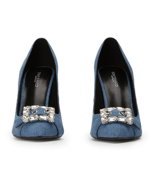 Tony Bianco Abbey Washed Denim 10.5cm Bling Heels Blue | BIESD66444