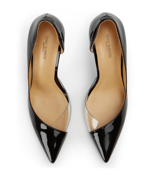 Tony Bianco Adore Black Patent/Clear Vinylite 10.5cm Court Shoes Black | AIEDF54859