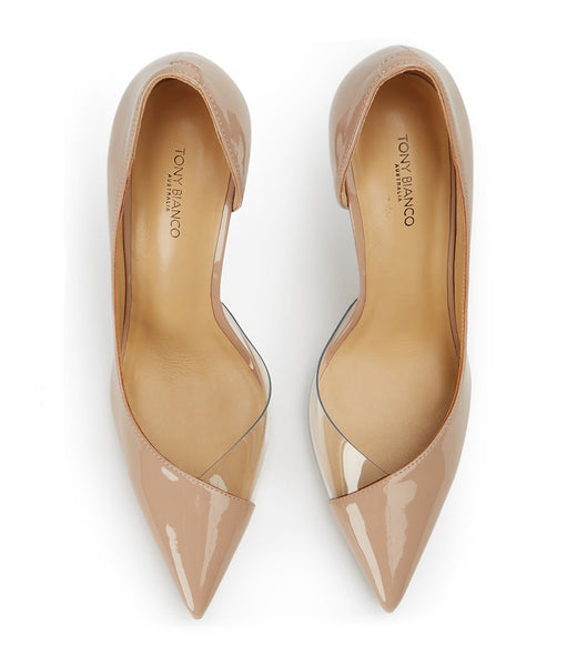 Tony Bianco Adore Coco Patent/Clear Vinylite 10.5cm Stiletto Heels Beige | IEEAH17361