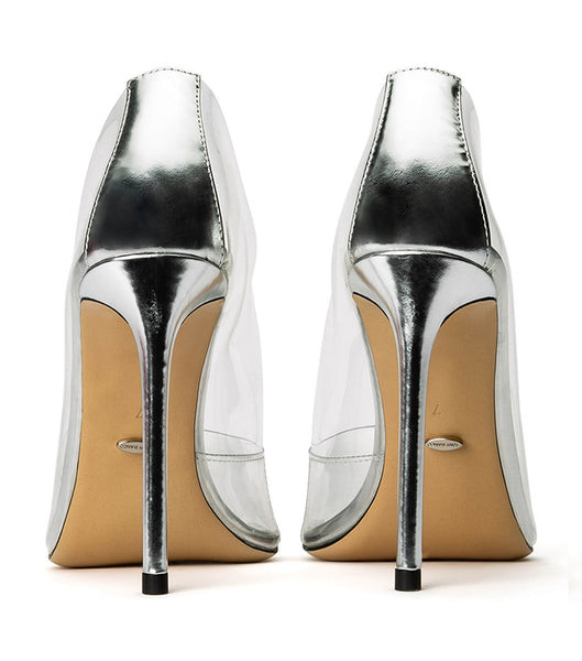 Tony Bianco Alijah Clear Vinylite/Silver 10.5cm Stiletto Heels Silver | UIETG87753