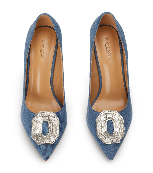 Tony Bianco Alison Washed Denim 10.5cm Bling Heels Blue | BIESD98522