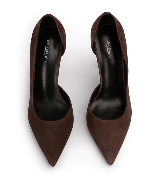 Tony Bianco Alyx Espresso Suede 10.5cm Court Shoes Chocolate | IEQAV83153