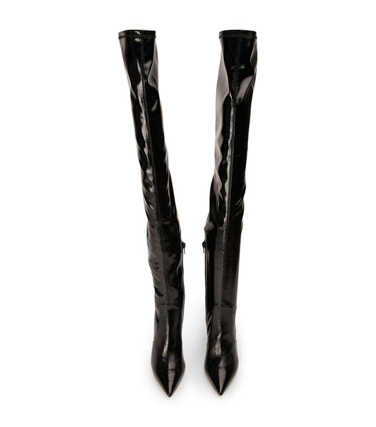 Tony Bianco Avah Black Crinkle Patent 10.5cm Stiletto Boots Black | TIEPQ75465