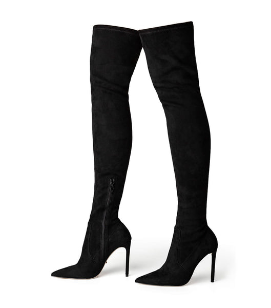 Tony Bianco Avah Black Stretch Suede 10.5cm Heeled Boots Black | AIEDF30263