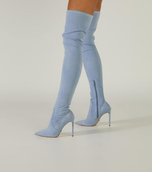 Tony Bianco Avah Denim Stretch 10.5cm Heeled Boots Blue | YIEGT62672