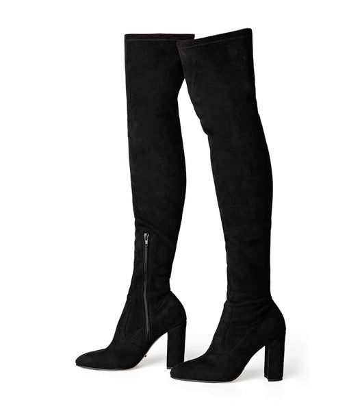 Tony Bianco Bloom Black Stretch Suede 9.5cm Heeled Boots Black | EIEHC73795