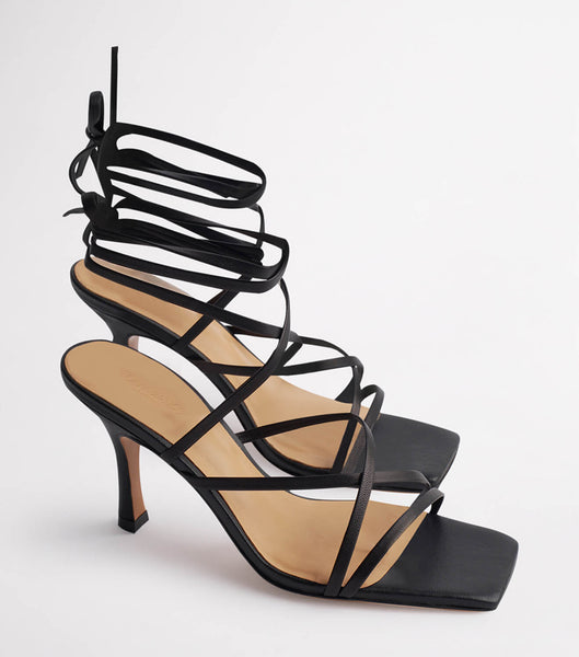 Tony Bianco Caden Black Sheep Nappa 8.5cm Strappy Heels Black | DIEKV57567