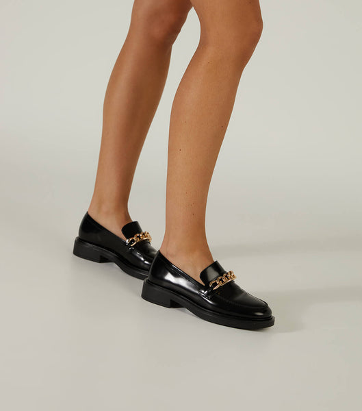 Tony Bianco Candice Black Hi Shine 4.5cm Loafers Black | DIEVO23076