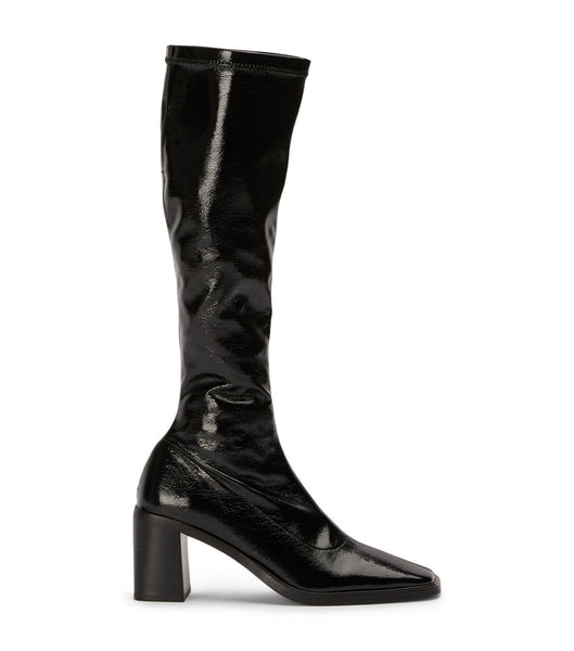 Tony Bianco Damon Black Crinkle Patent 7.5cm Knee High Boots Black | MIEFT74514