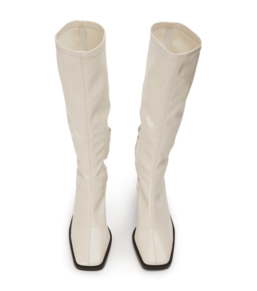 Tony Bianco Damon Ecru Crinkle Patent 7.5cm Mid Calf Boots White | DIEVO20957