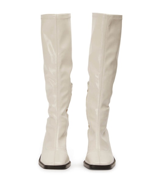 Tony Bianco Damon Ecru Crinkle Patent 7.5cm Mid Calf Boots White | DIEVO20957