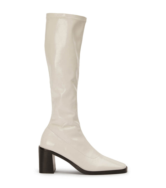 Tony Bianco Damon Ecru Crinkle Patent 7.5cm Mid Calf Boots White | DIEVO20957