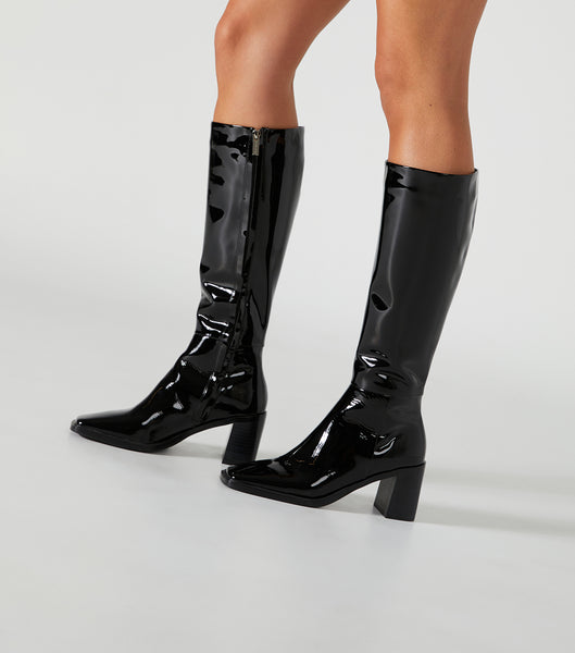 Tony Bianco Darby Black Patent 7.5cm Knee High Boots Black | IEEGJ89231