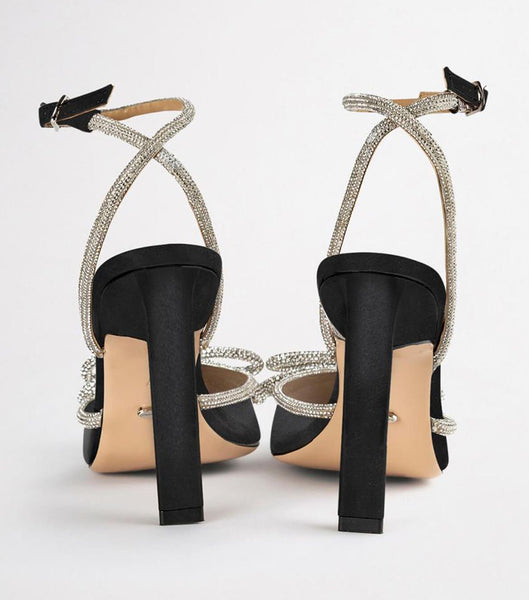 Tony Bianco Elsie Black Satin 10.5cm Bling Heels Black | YIEVQ33409