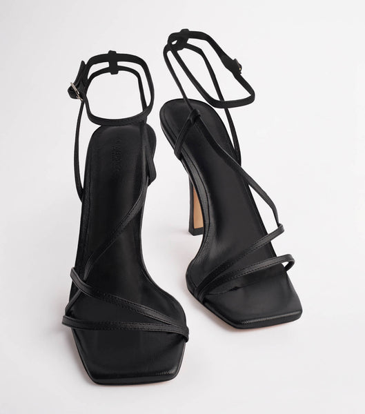 Tony Bianco Franci Black Kid 10.5cm Strappy Heels Black | YIEVQ42374