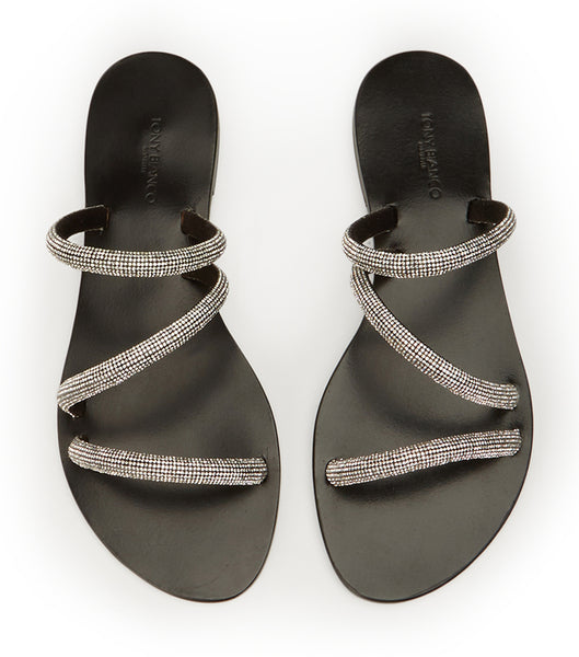 Tony Bianco Fusion Crystal/Black Suede 1cm Slides Black | IEDFL69567