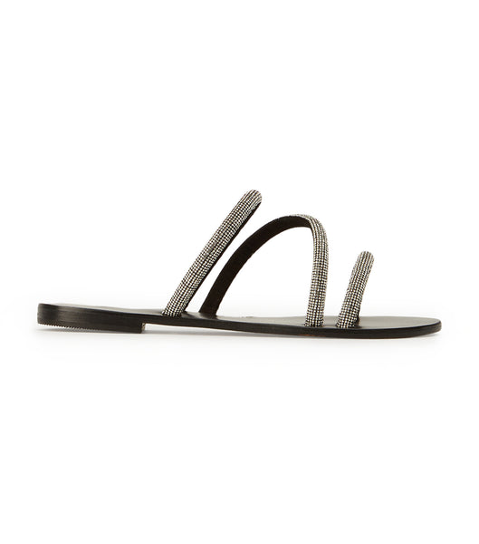 Tony Bianco Fusion Crystal/Black Suede 1cm Sandals Black | SIEVO40649