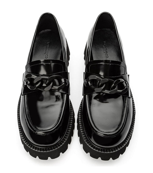 Tony Bianco Georgi Black Hi Shine 4cm Loafers Black | GIEUC18393