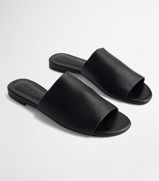 Tony Bianco Havier Black Sheep Nappa 1cm Slides Black | PIEQX19700