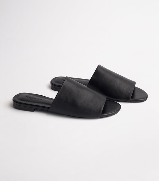 Tony Bianco Havier Black Sheep Nappa 1cm Slides Black | PIEQX19700