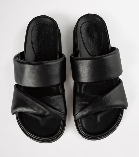 Tony Bianco Henry Black Nappa 3.5cm Flat Sandals Black | DIEKV44725