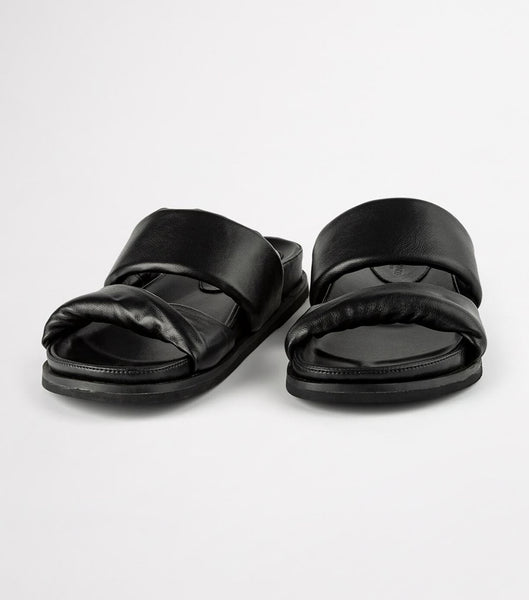 Tony Bianco Henry Black Nappa 3.5cm Flat Sandals Black | DIEKV44725