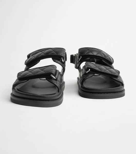 Tony Bianco Hiranni Black Sheep Nappa 3.5cm Flat Sandals Black | IEIIZ31336