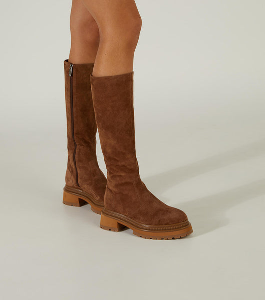 Tony Bianco Hitch Saddle Suede 5.5cm Knee High Boots Brown | IEJBT60257