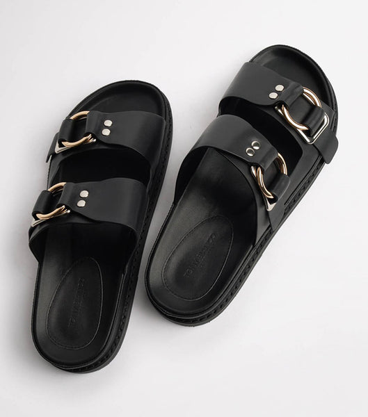 Tony Bianco Hunter Black Como 3.5cm Flat Sandals Black | FIEUI44903