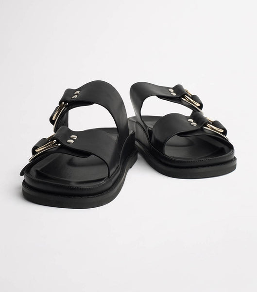 Tony Bianco Hunter Black Como 3.5cm Flat Sandals Black | FIEUI44903