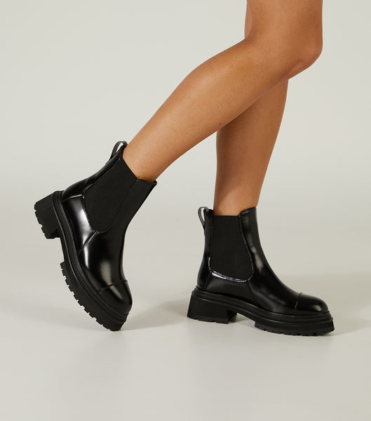 Tony Bianco Hurricane Black Hi Shine 5.5cm Combat Boots Black | QIEWA69780