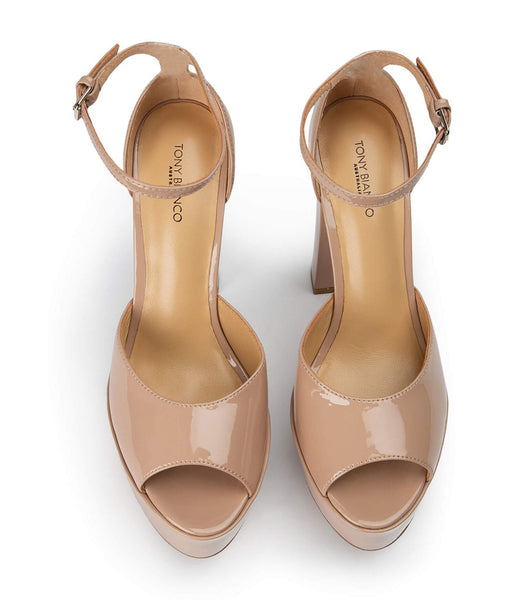 Tony Bianco Jayze Coco Patent 14cm Block Heels Beige | IEJKU12907