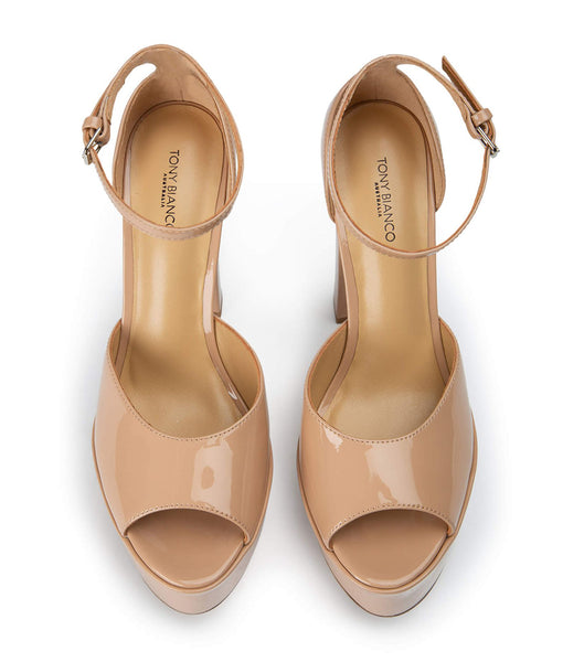 Tony Bianco Jayze Nude Patent 14cm Block Heels Beige | IEDYB28691