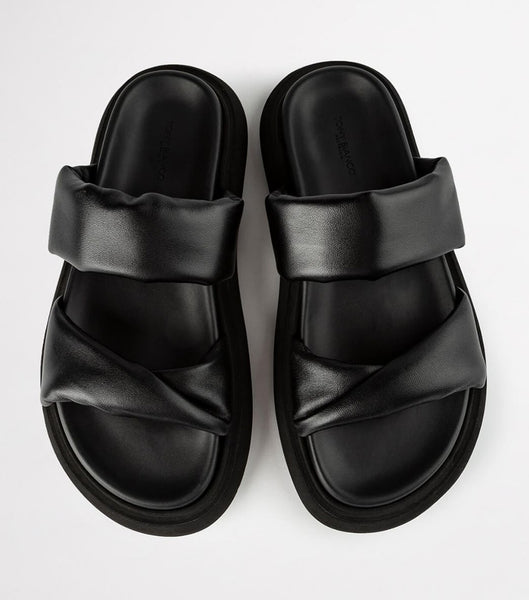 Tony Bianco June Black Nappa 3cm Slides Black | BIESO52209