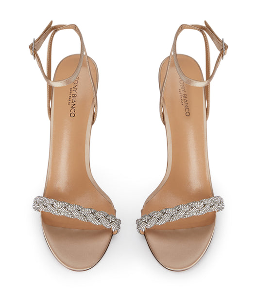 Tony Bianco Kosta Nude Satin 11cm Bling Heels Beige | GIEEC40447