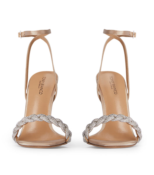 Tony Bianco Kosta Nude Satin 11cm Bling Heels Beige | GIEEC40447