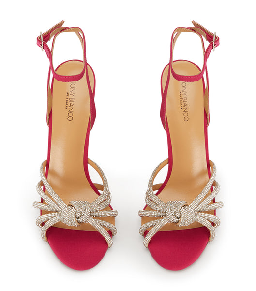 Tony Bianco Kyla Persian Crepe 11cm Bling Heels Red | IEEGJ93418