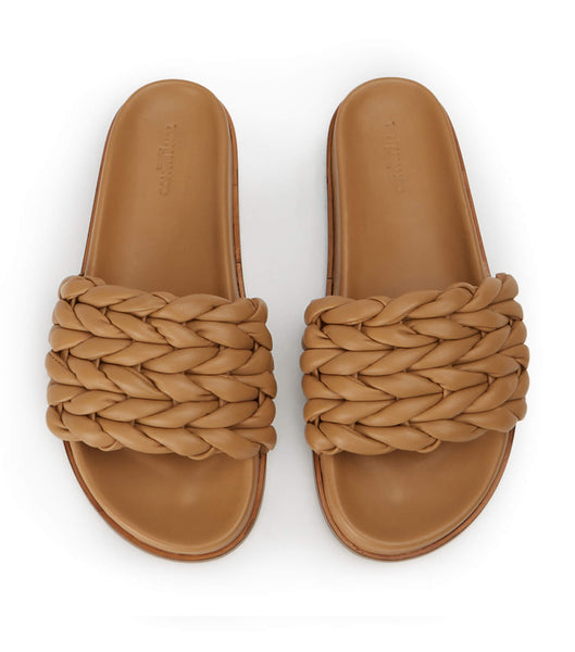 Tony Bianco Layton Biscuit Nappa Flat Sandals Brown | DIEVO46608