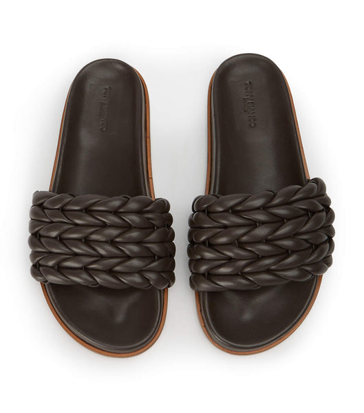 Tony Bianco Layton Chocolate Nappa Flat Sandals Chocolate | IEICD66919