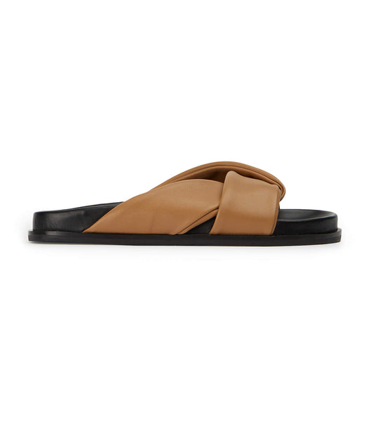 Tony Bianco Lora Biscuit Nappa 1.5cm Flat Sandals Yellow | MIEFT50148