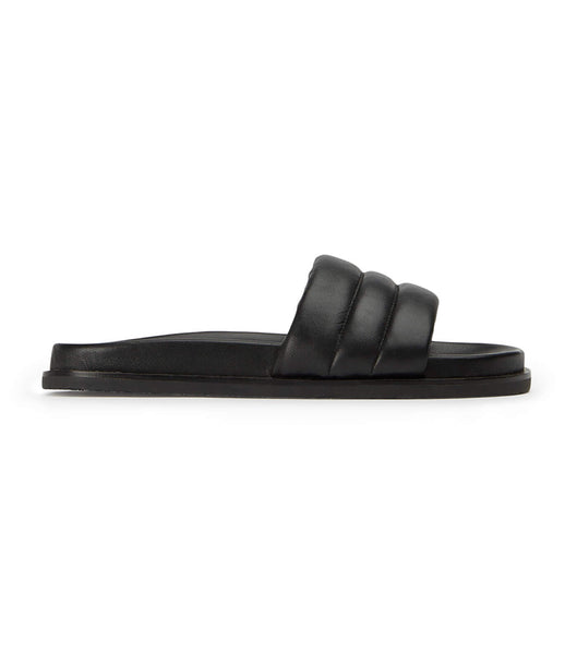 Tony Bianco Lucas Black Nappa 1.5cm Flat Sandals Black | IEQAV67095