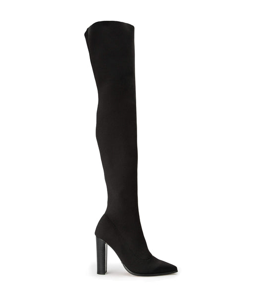 Tony Bianco Lucca Black Sock Knit 10.3cm Stretch Boots Black | LIESX42881