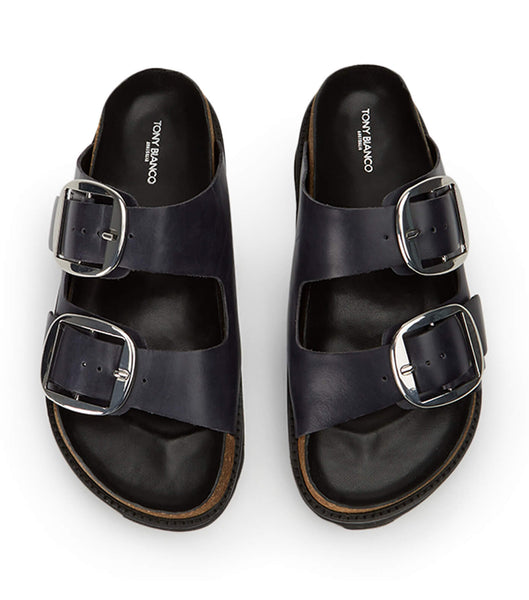 Tony Bianco Marty Black Wax Flat Sandals Black | MIEHR23451