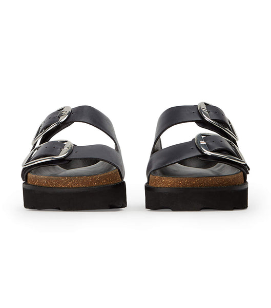 Tony Bianco Marty Black Wax Flat Sandals Black | MIEHR23451