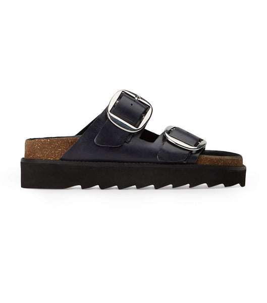 Tony Bianco Marty Black Wax Flat Sandals Black | MIEHR23451