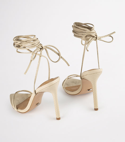 Tony Bianco Millie Vanilla Snake 10.5cm Strappy Heels Light Yellow | BIESD47449