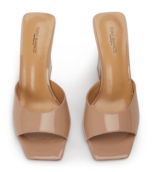 Tony Bianco Naja Coco Patent 10.5cm Block Heels Beige | IEQCS48424