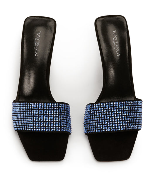 Tony Bianco Naomi Blue Crystal/Black Suede 10.5cm Stiletto Heels Blue / Black | FIEHY69284