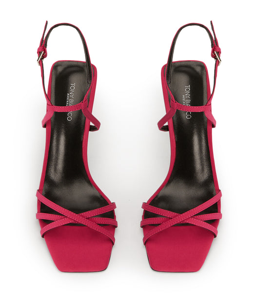 Tony Bianco Nomad Persian Crepe 10.5cm Strappy Heels Red | IEDFL32064